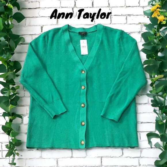 ANN TAYLOR FACTORY NWT CARDIGAN BUTTON UP SWEATER GREEN MEDIUM - Picture 1 of 6